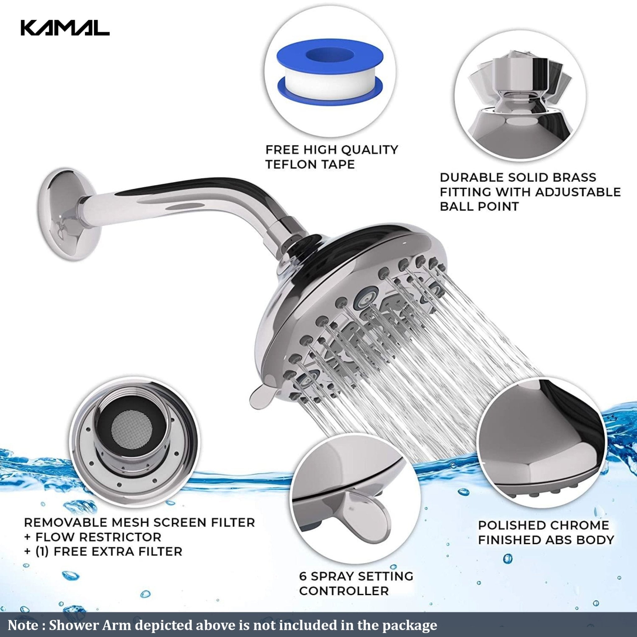 Premium Romano Overhead Shower 6 Spray Modes - by Kamal - Premium - Kamal Bathware