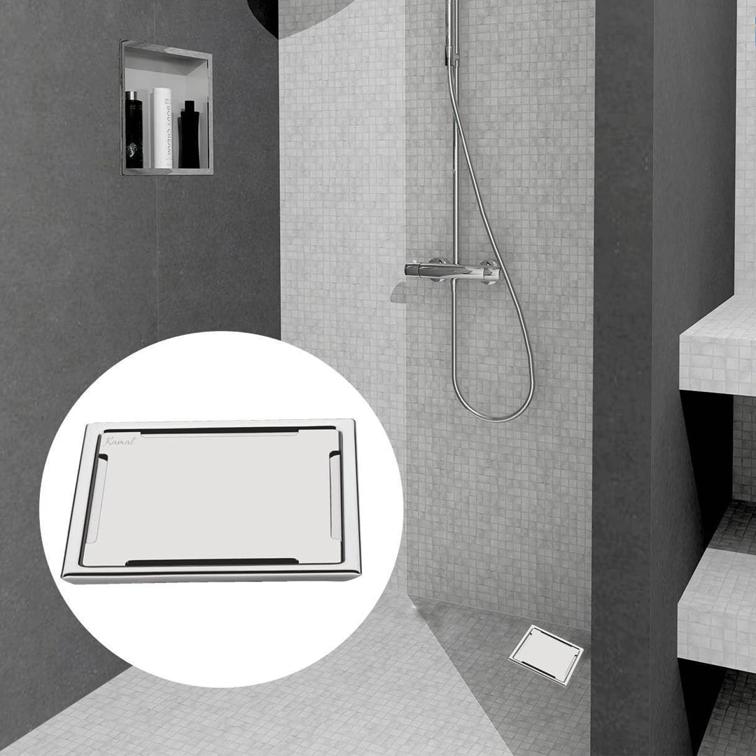 Premium Square Shower Water Drain Channel (SS 304 Grade) - by Kamal - Square - Kamal Bathware