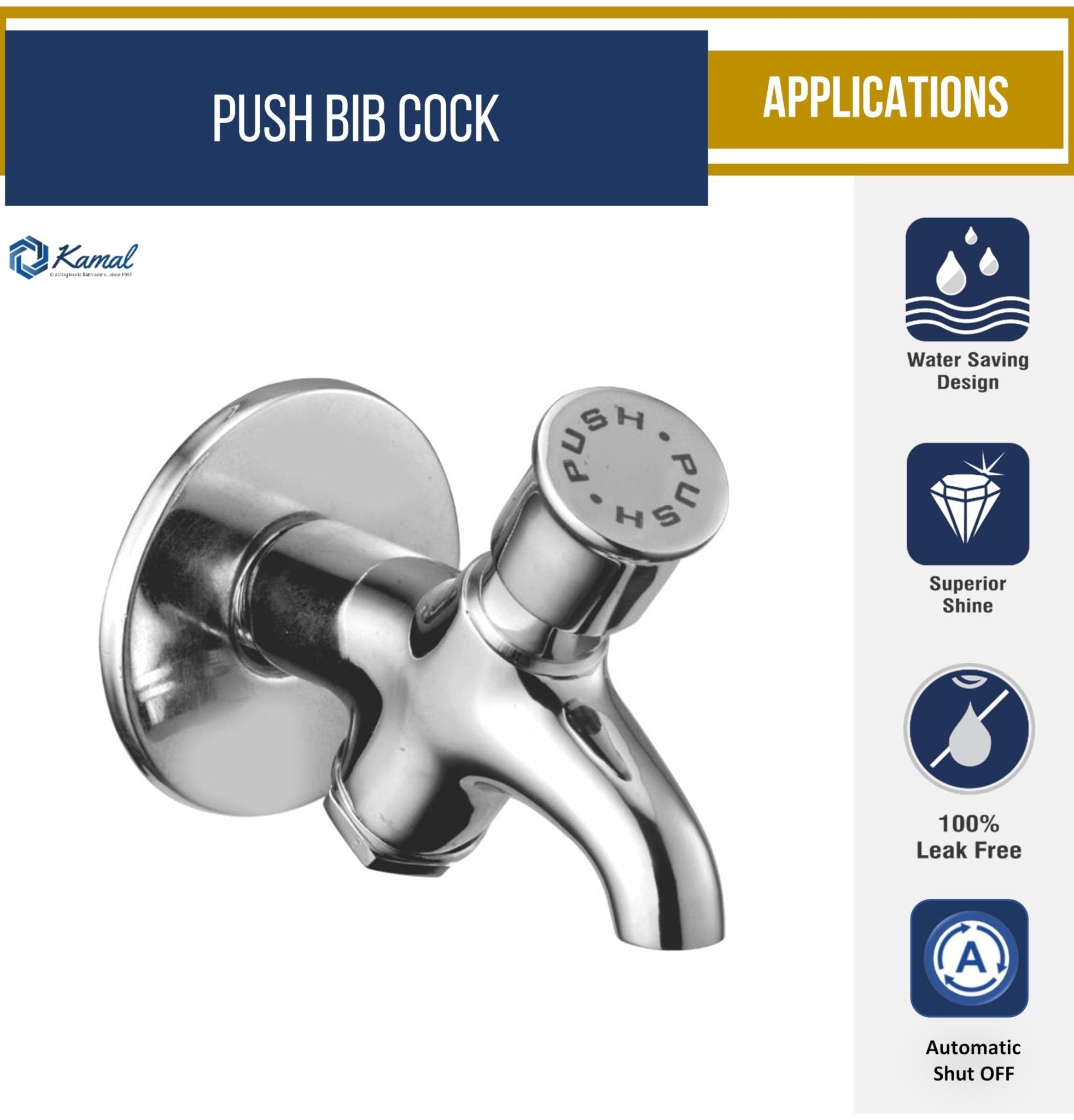 Push Bib Tap (Full Brass) - by Kamal - Kamal Bathware