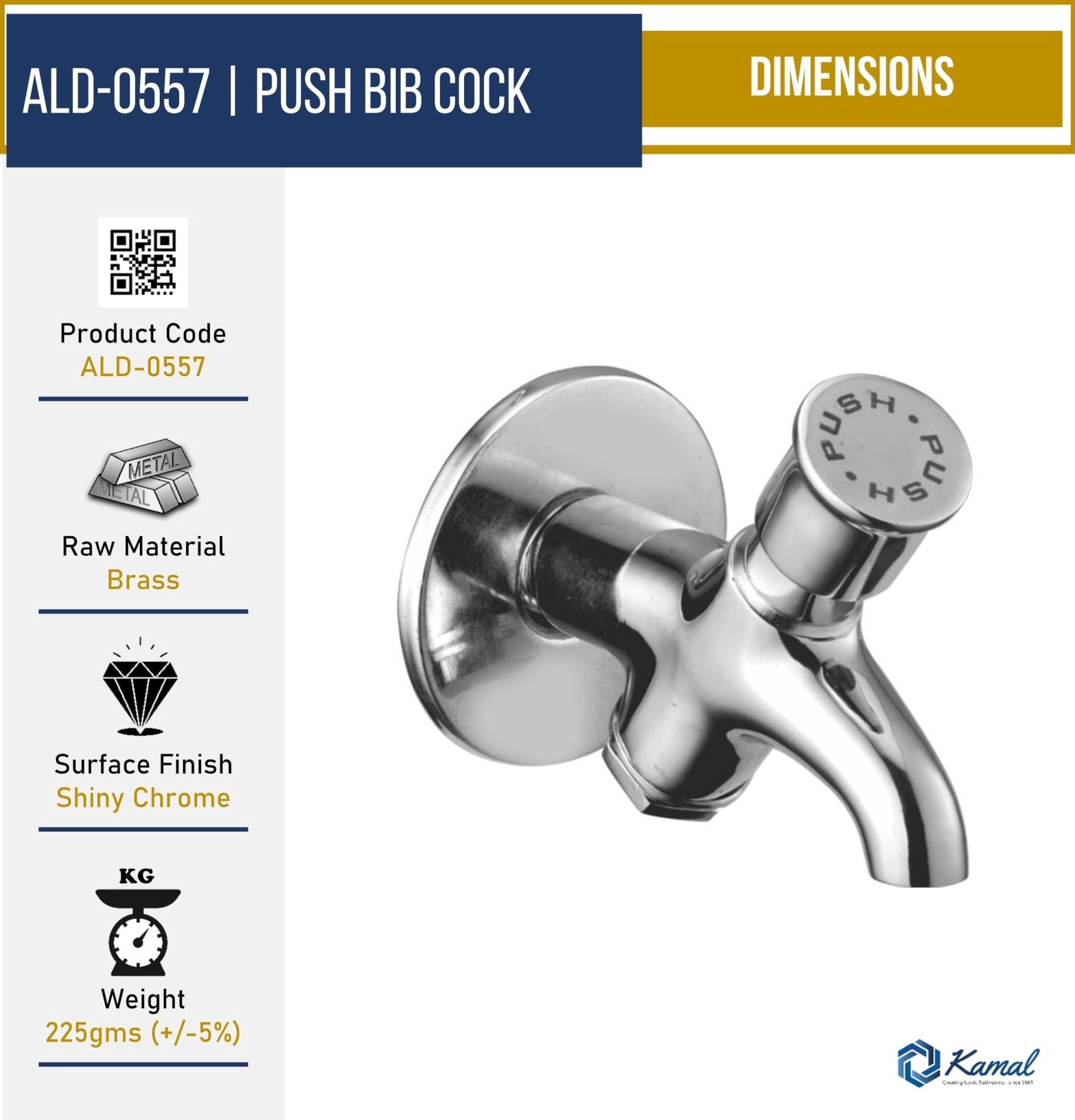 Push Bib Tap (Full Brass) - by Kamal - Kamal Bathware