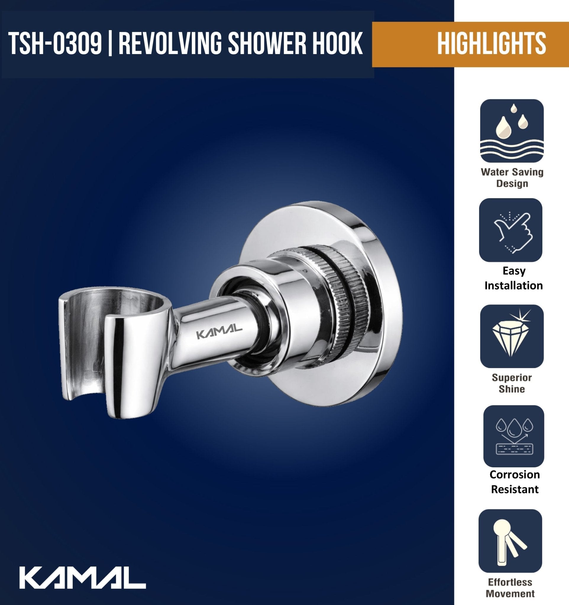 Revolving Brass Round Wall Hook for Hand Shower - by Kamal - Revolving - Kamal Bathware