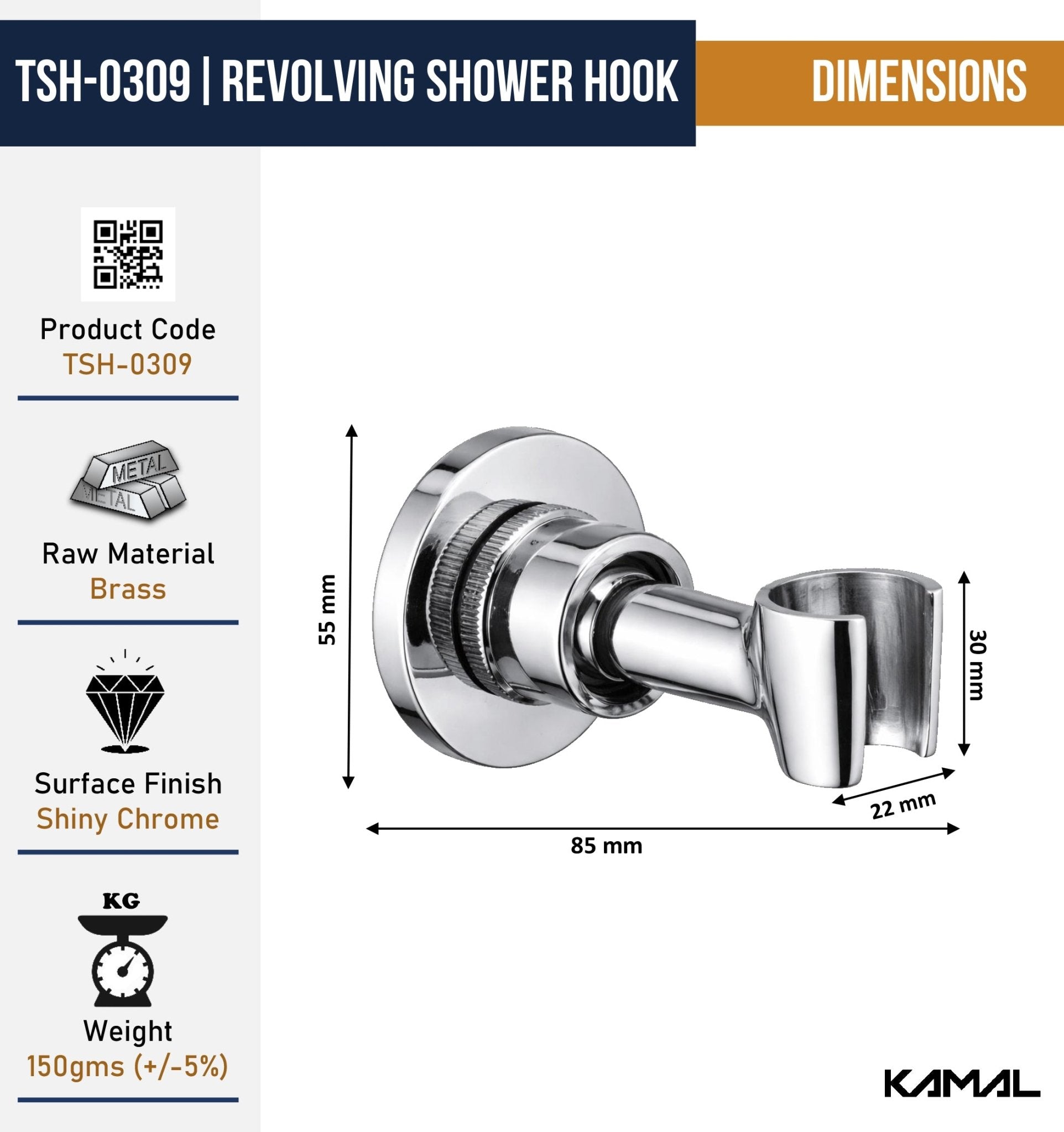 Revolving Brass Round Wall Hook for Hand Shower - by Kamal - Revolving - Kamal Bathware