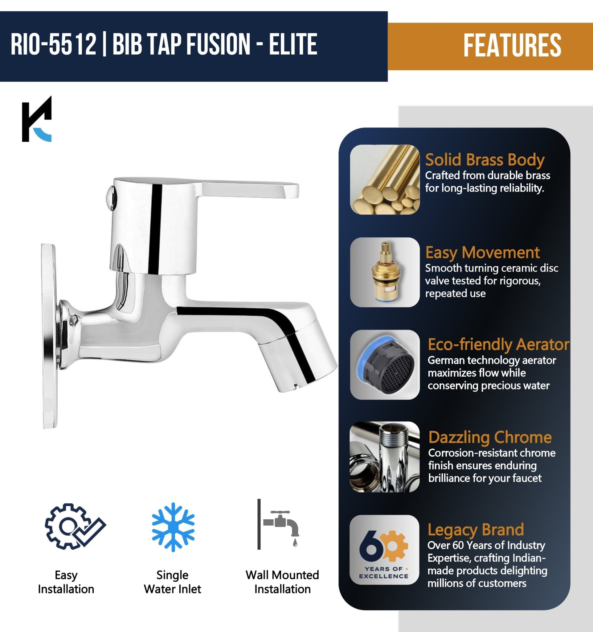 Rio Bib Tap (Full Brass) - by Kamal - Kamal Bathware