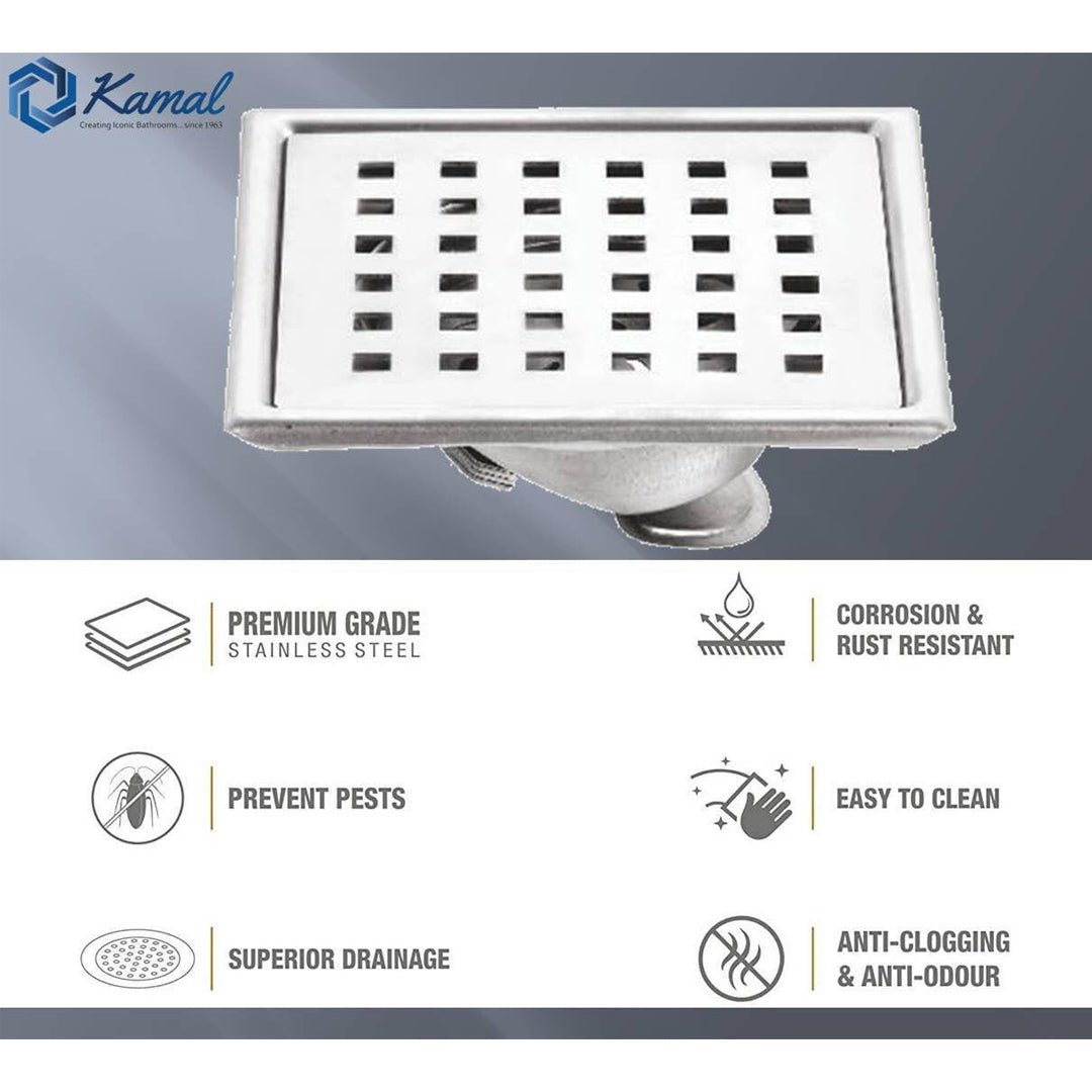 Rio Cockroach Trap (5x5 Inch) SS 304 Grade Floor Drain Jali - by Kamal - Rio - Kamal Bathware