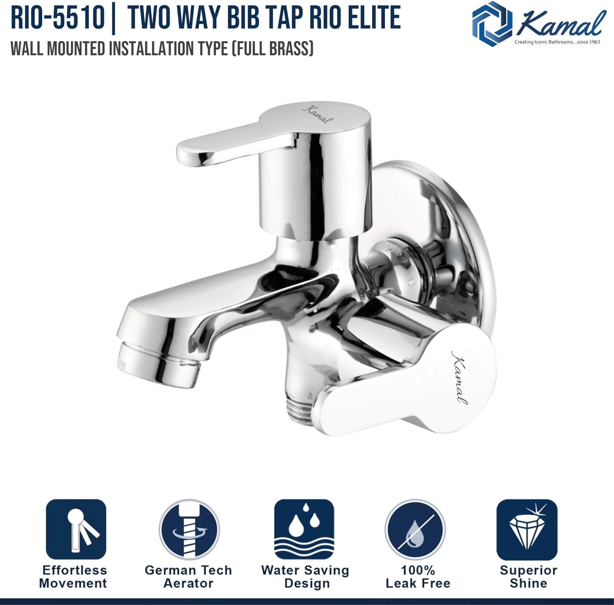 Rio Elite Two Way Bib Tap (Full Brass) - by Kamal - Rio Elite - Kamal Bathware