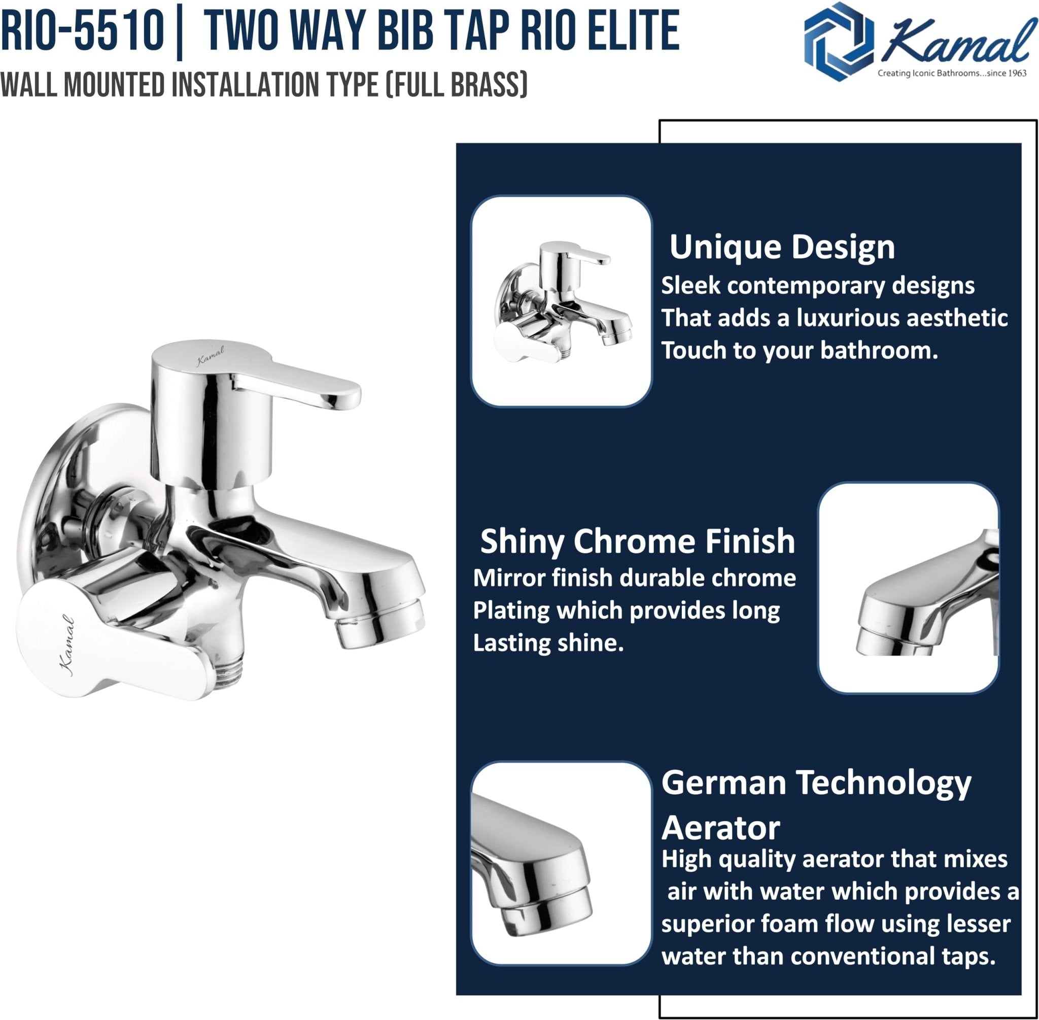 Rio Elite Two Way Bib Tap (Full Brass) - by Kamal - Rio Elite - Kamal Bathware