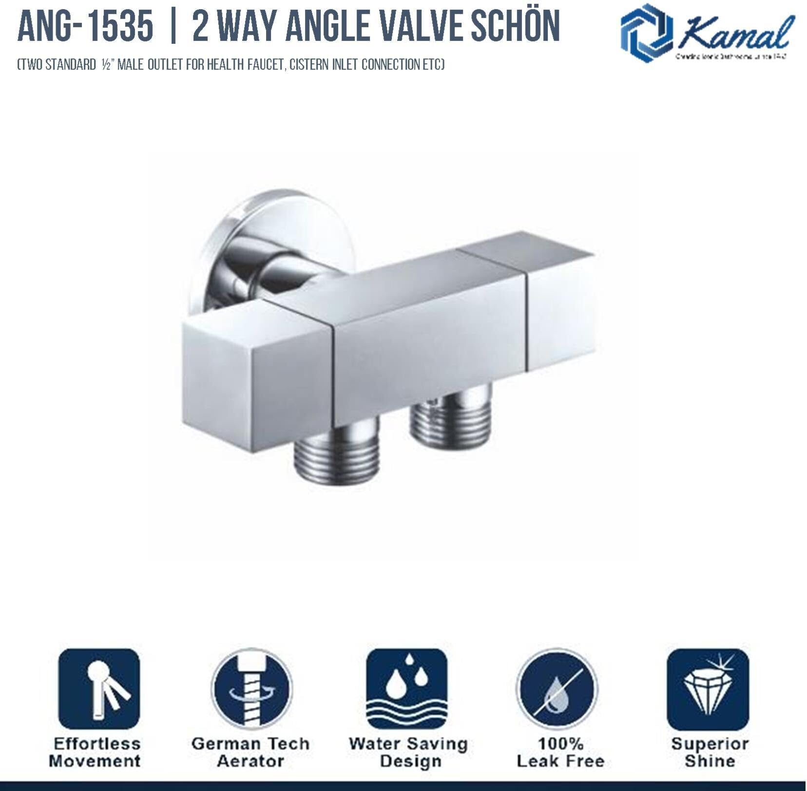 Schön Two way Angle Valve (Full Brass) - by Kamal - Kamal Bathware