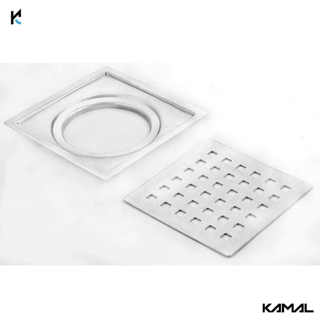 Shower Drain Channel (S.S 304 Grade) Strainer Floor Drain Jali with Collar - by Kamal - Square - Kamal Bathware