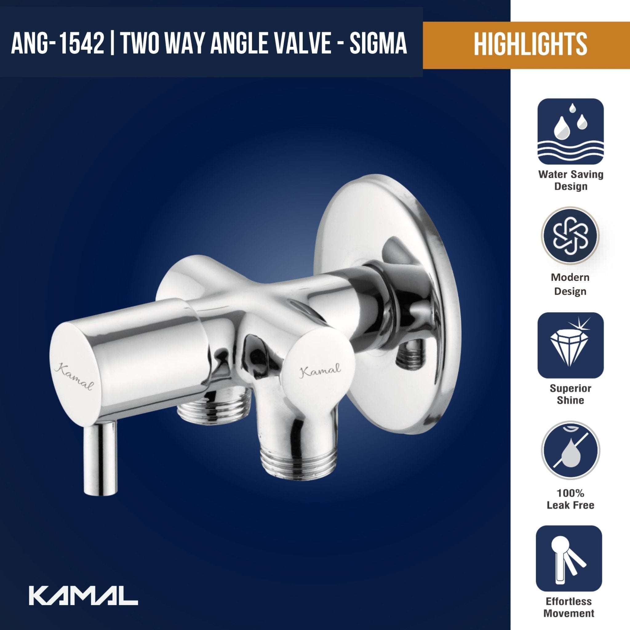 Sigma Two in One Angle Valve ( Full Brass ) - by Kamal - Sigma - Kamal Bathware