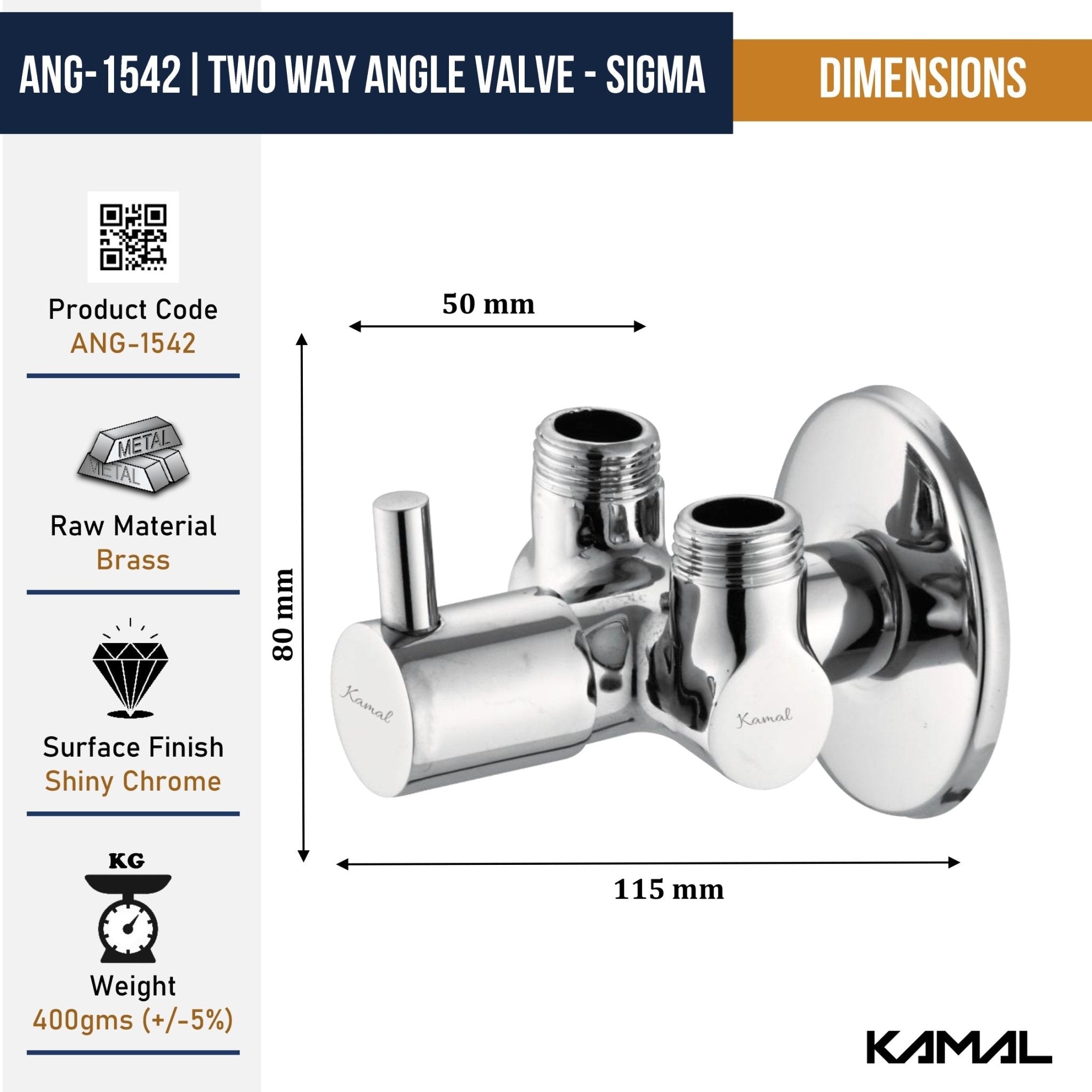 Sigma Two in One Angle Valve ( Full Brass ) - by Kamal - Sigma - Kamal Bathware