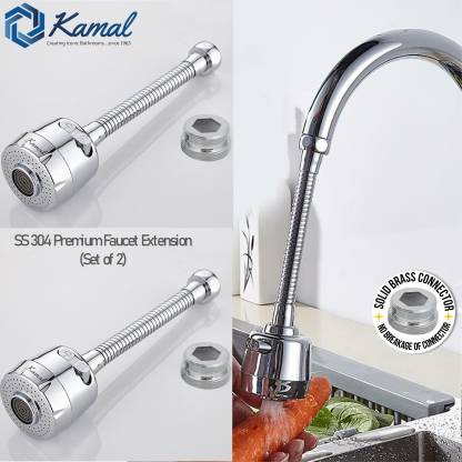 360ยฐ Flexible Faucet Extension SS 304 Dual Flow Shower & Aerator Mode (ABS & SS Steel) - by Kamal