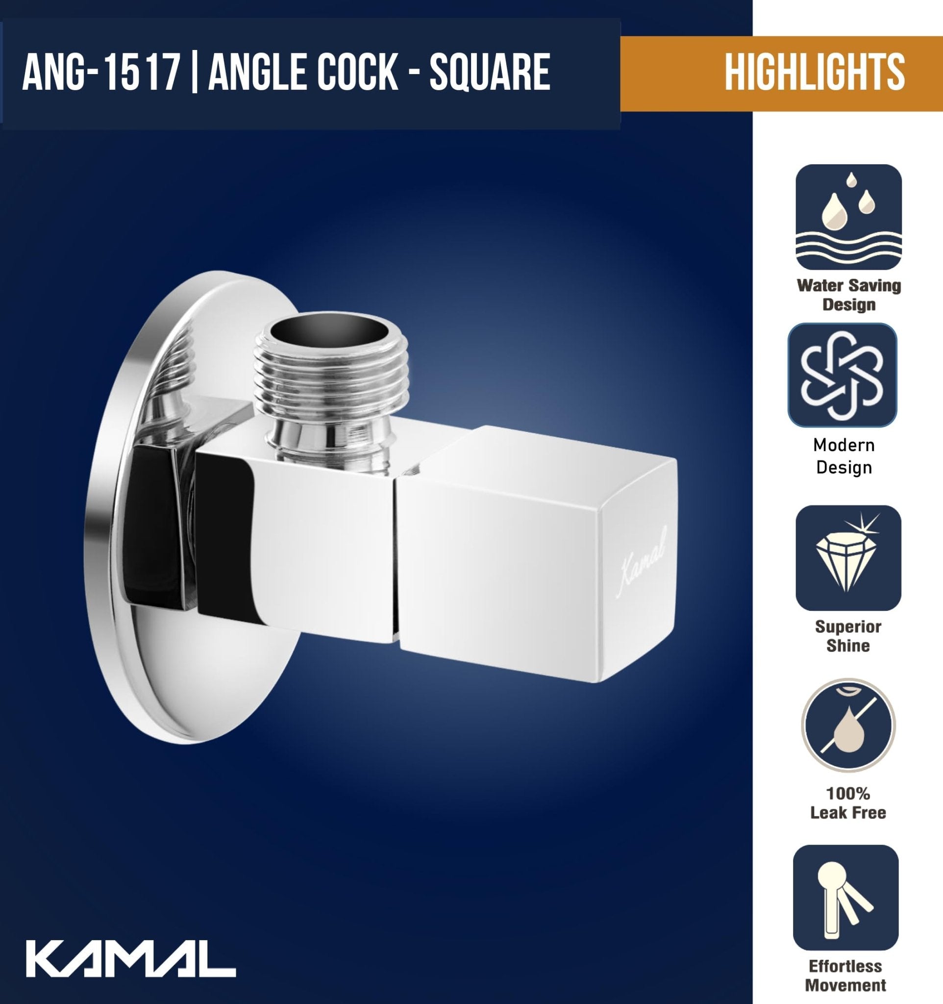 Square Angle Valve (Full Brass) - by Kamal - Kamal Bathware