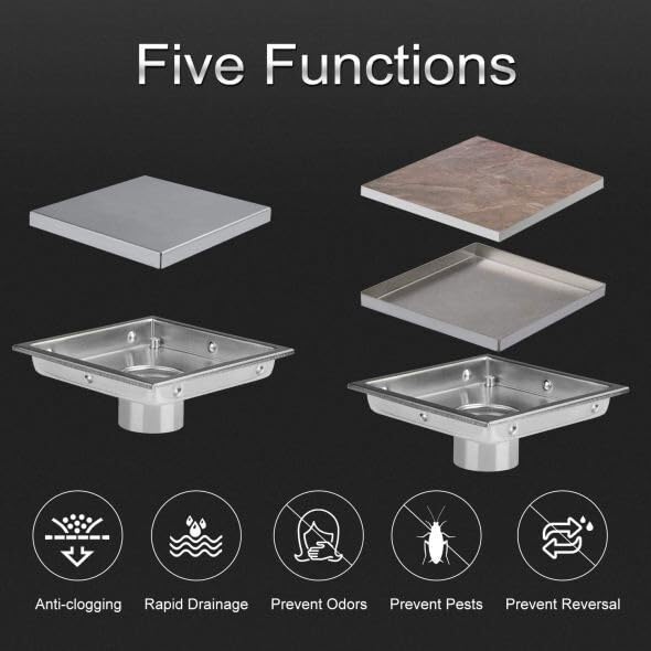 Square Tile Gratings Floor Drain Jali with Collar - by Kamal - Square - Kamal Bathware