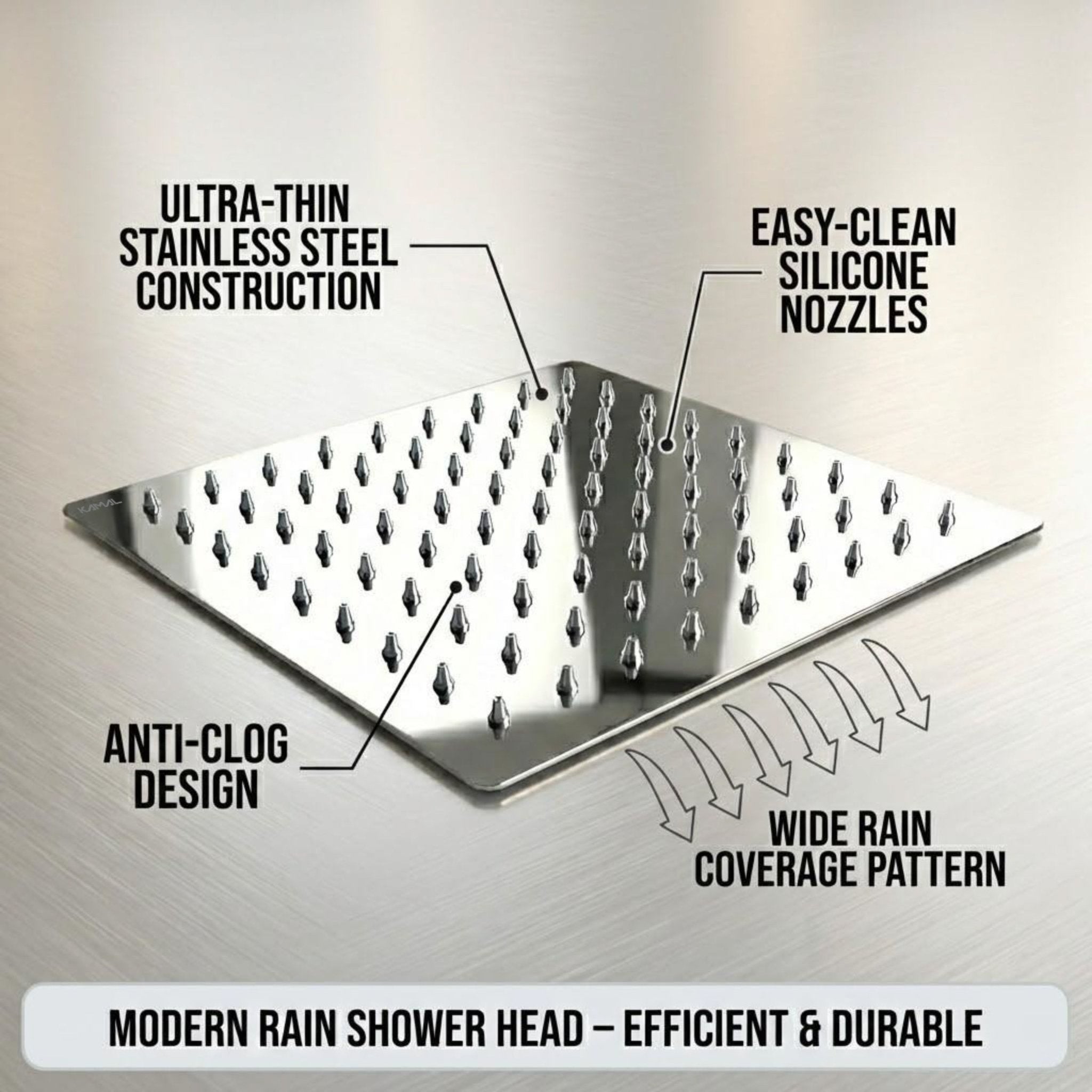 Square Ultra Slim Rain Shower (Only Showerhead) - by Kamal - Square Ultra Slim - Kamal Bathware