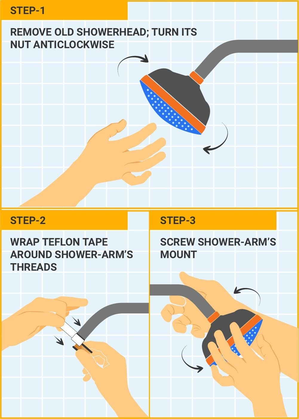 Squario ABS Hand Shower with ABS Shower Tube & Wall Hook - by Kamal - Squario - Kamal Bathware