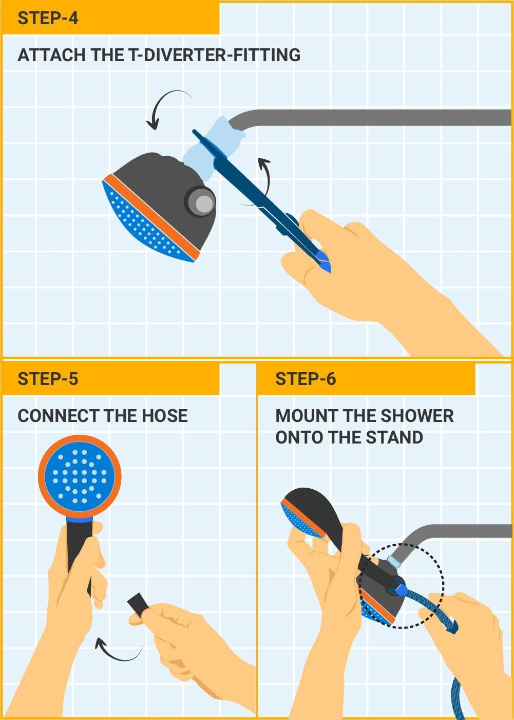 Squario ABS Hand Shower with ABS Shower Tube & Wall Hook - by Kamal - Squario - Kamal Bathware