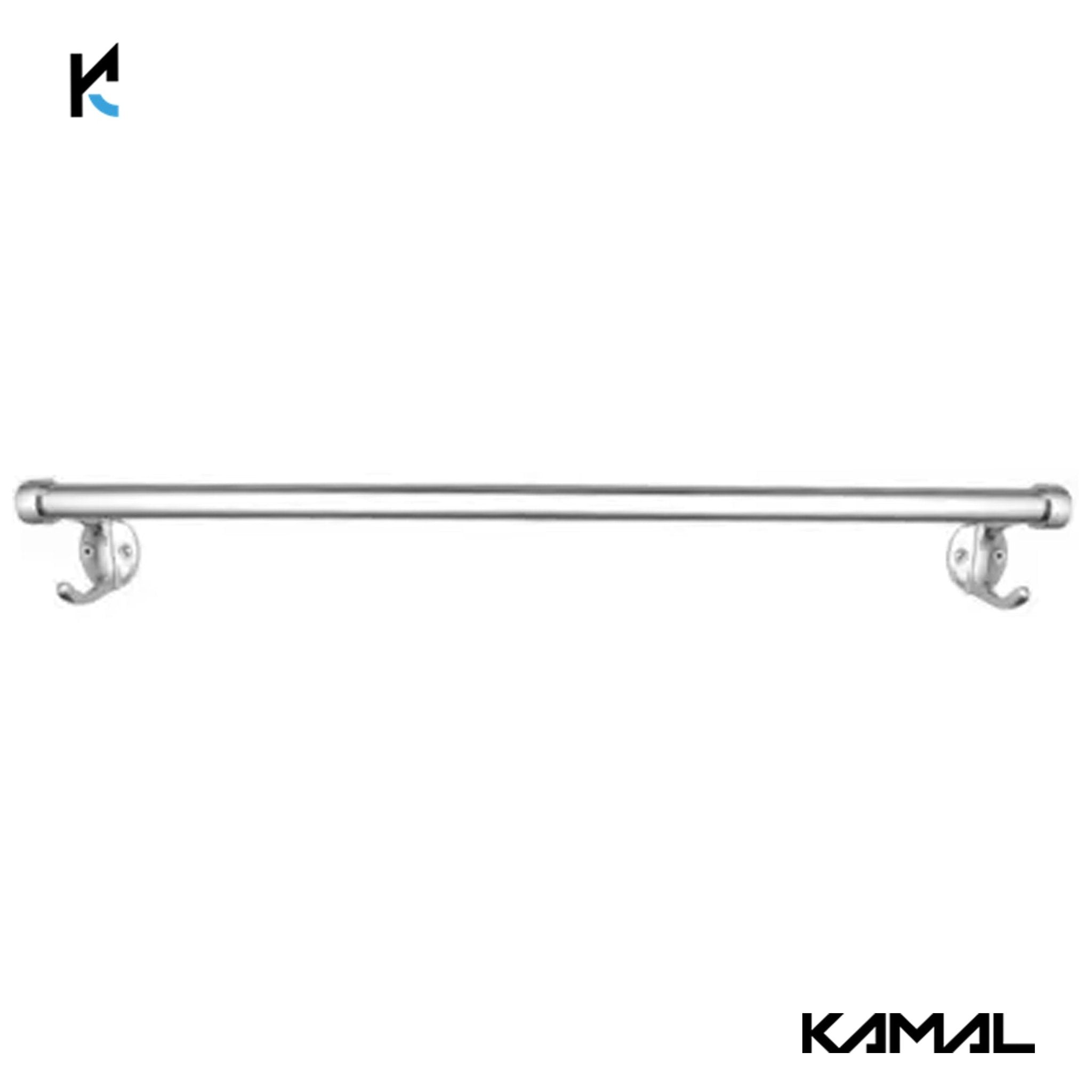 SS Steel Towel Rod with Hook 24 Inch - by Kamal - Round - Kamal Bathware