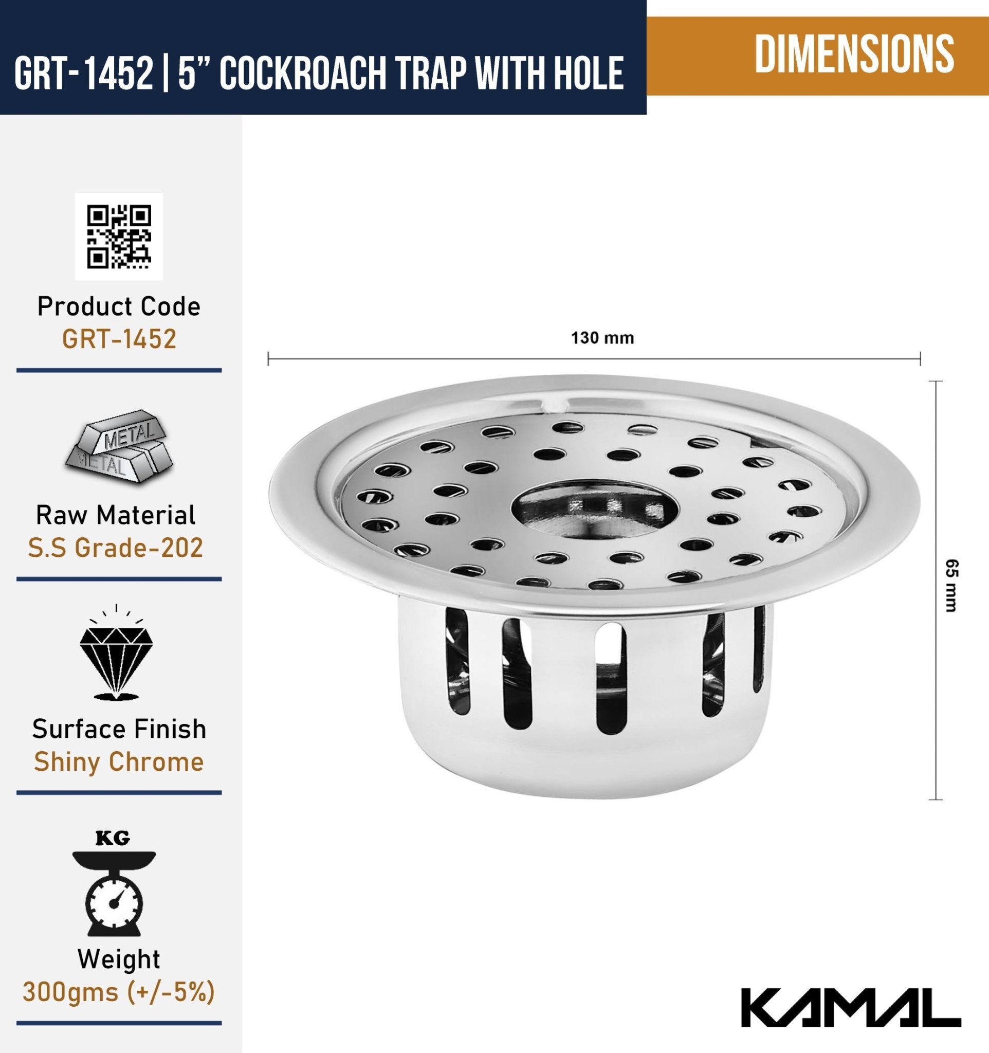 Stainless Steel Cockroach Trap with 5 Inch Hole - by Kamal - Drainer - Kamal Bathware