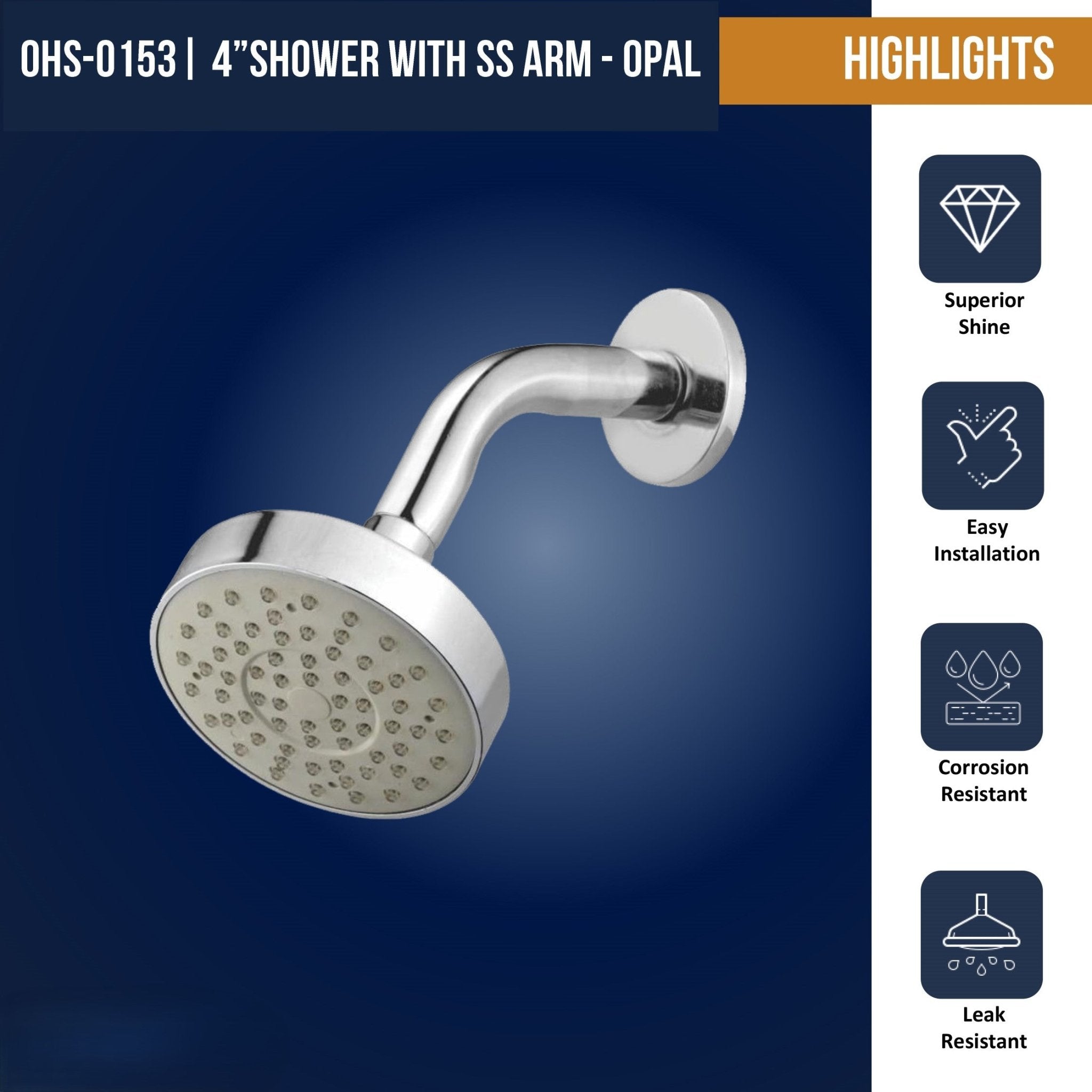 Stylish Round Shower 4 Inch with Arm - by Kamal - Stylish - Kamal Bathware