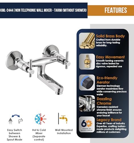 Tarim Non Telephonic Wall Mixer (Full Brass) - by Kamal - Kamal Bathware