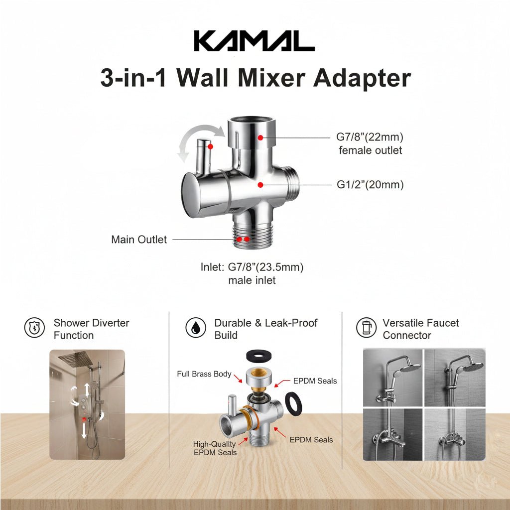 Tee Diverter Wall Mixer Angle Cock Faucet - by Kamal - Tee Diverter - Kamal Bathware