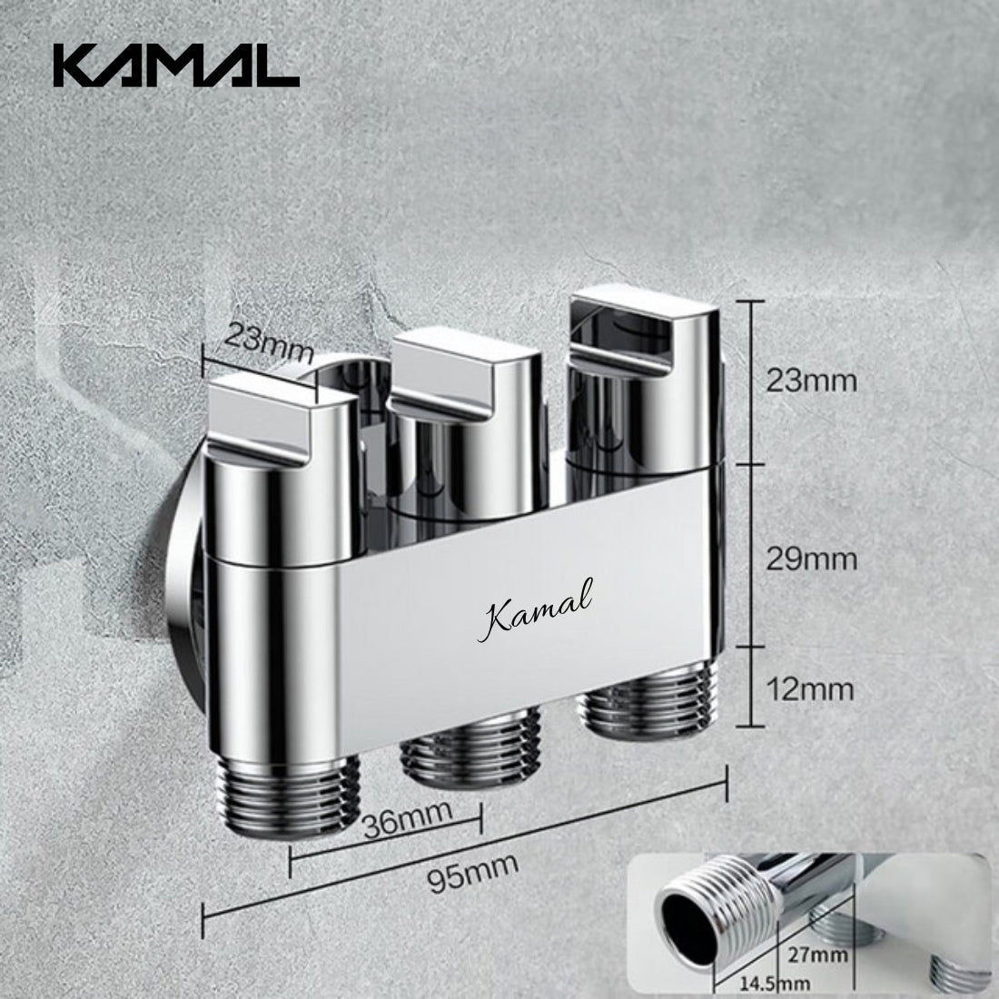 Three Way Brass Angle Valve Apollo 3 Way Control Tap for Bathroom (Full Brass) - by Kamal - Apollo - Kamal Bathware