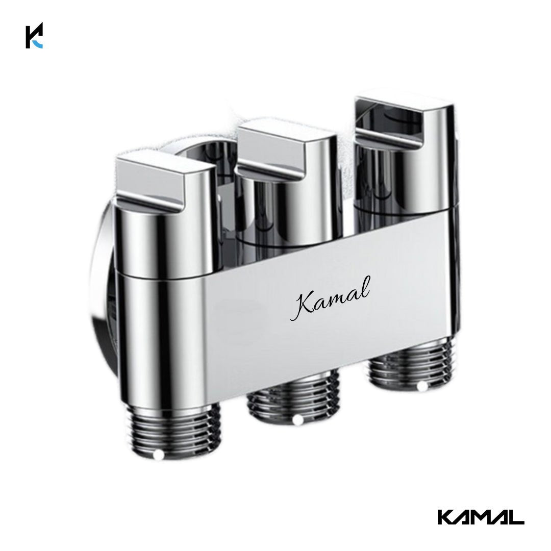 Three Way Brass Angle Valve Apollo 3 Way Control Tap for Bathroom (Full Brass) - by Kamal - Apollo - Kamal Bathware