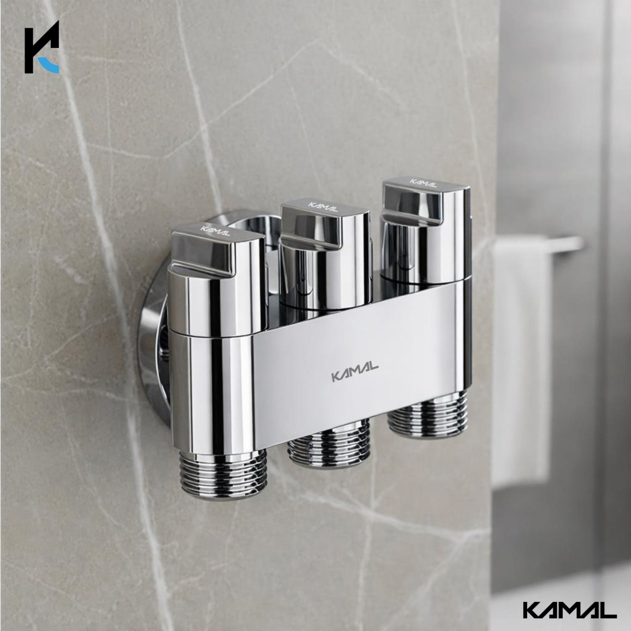 Three Way Brass Angle Valve Apollo 3 Way Control Tap for Bathroom (Full Brass) - by Kamal - Apollo - Kamal Bathware