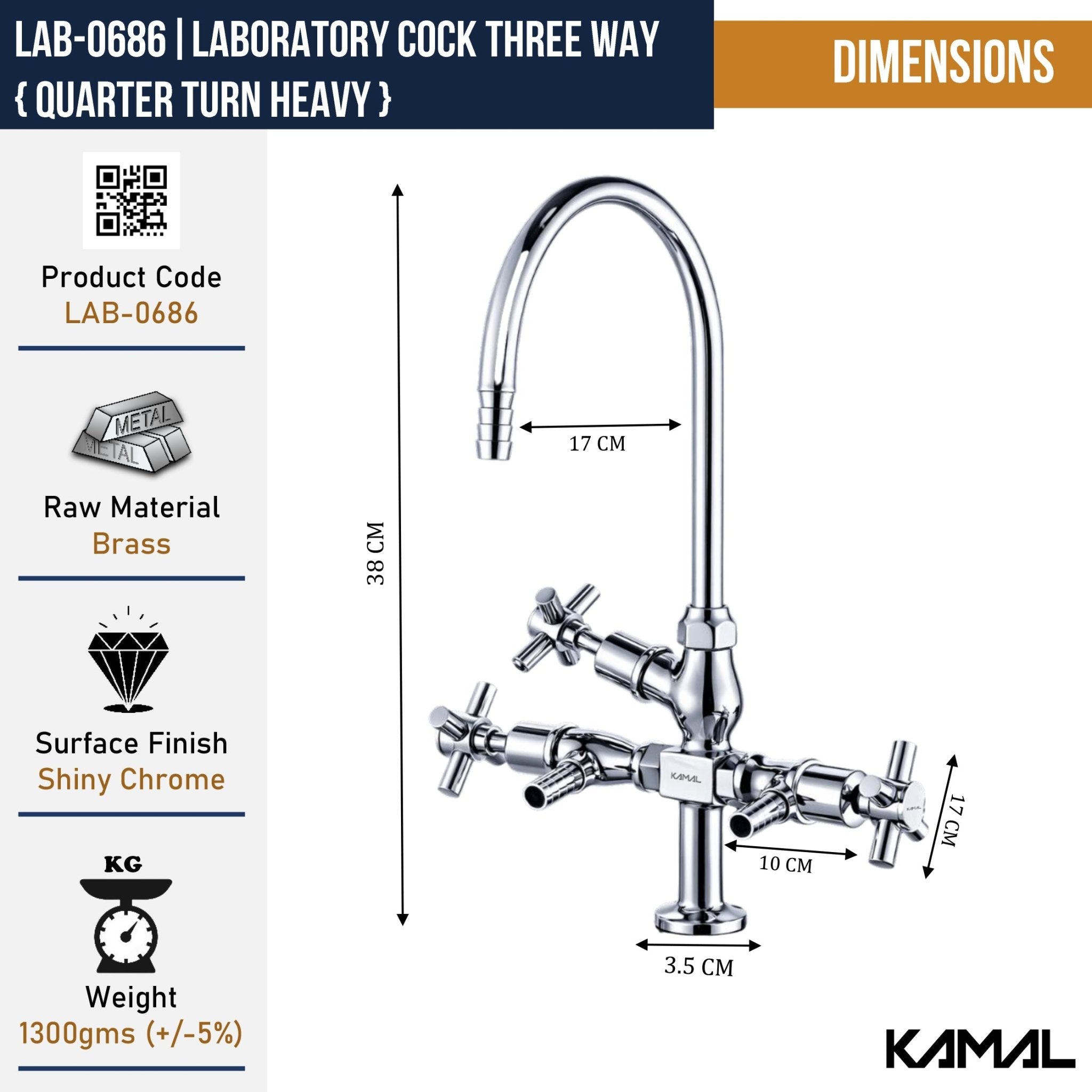 Three Way Laboratory Tap (Full Brass) - by Kamal - Faucets - Kamal Bathware