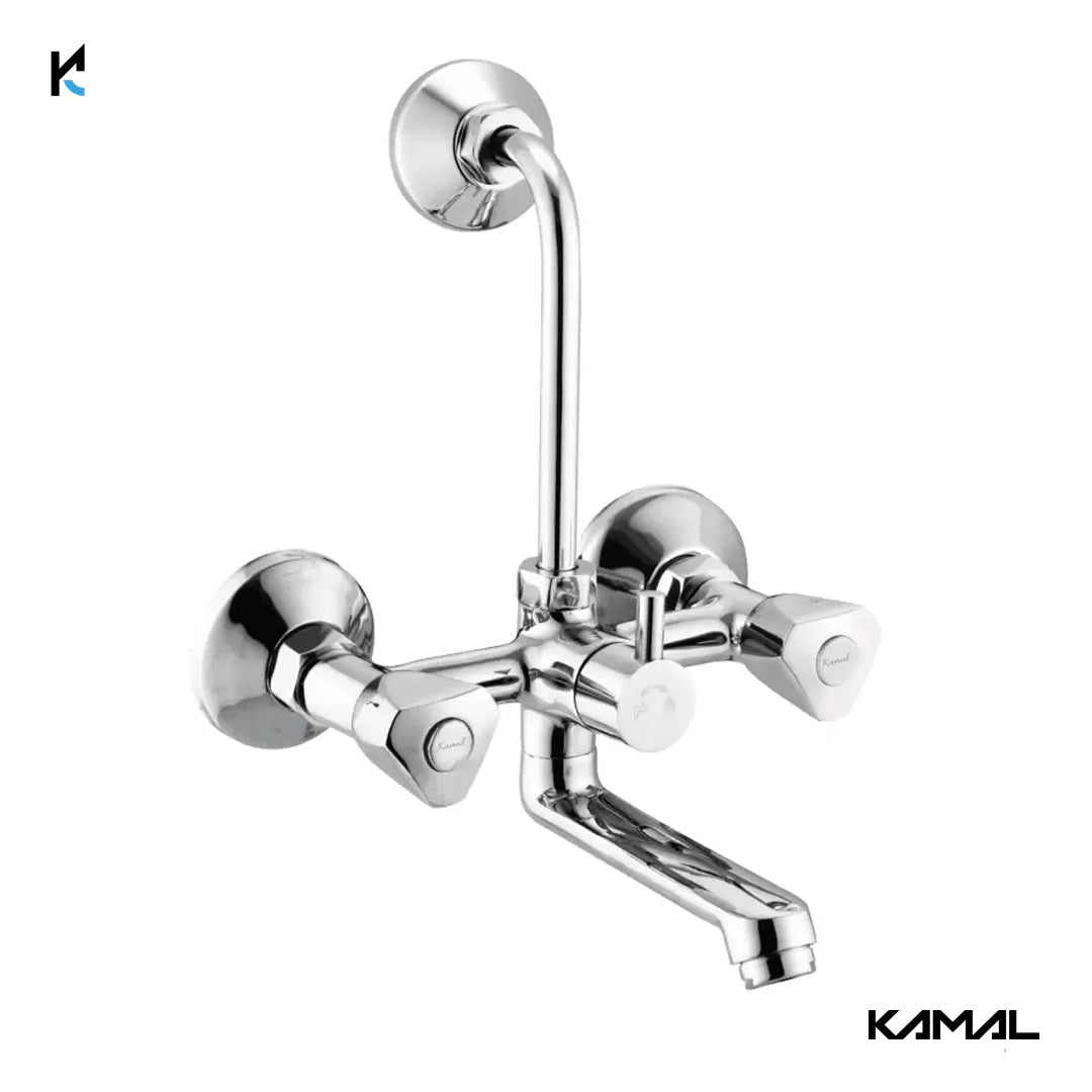 Trio Eco Wall Mixer with L bend Pipe (Full Brass) - by Kamal - Trio Eco - Kamal Bathware