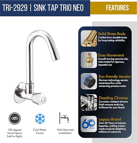 Trio Neo Sink Tap Brass Faucet (Full Brass) - by Kamal - Trio Neo - Kamal Bathware