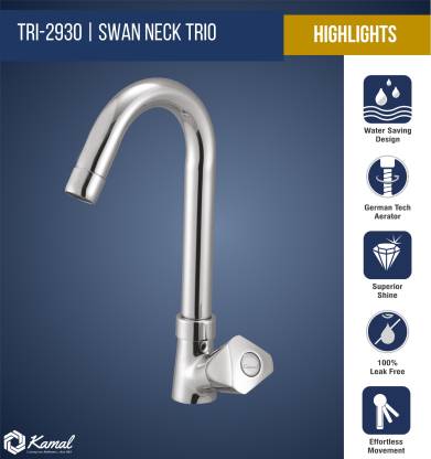 Trio Swan Neck (Full Brass) - by Kamal - Trio - Kamal Bathware