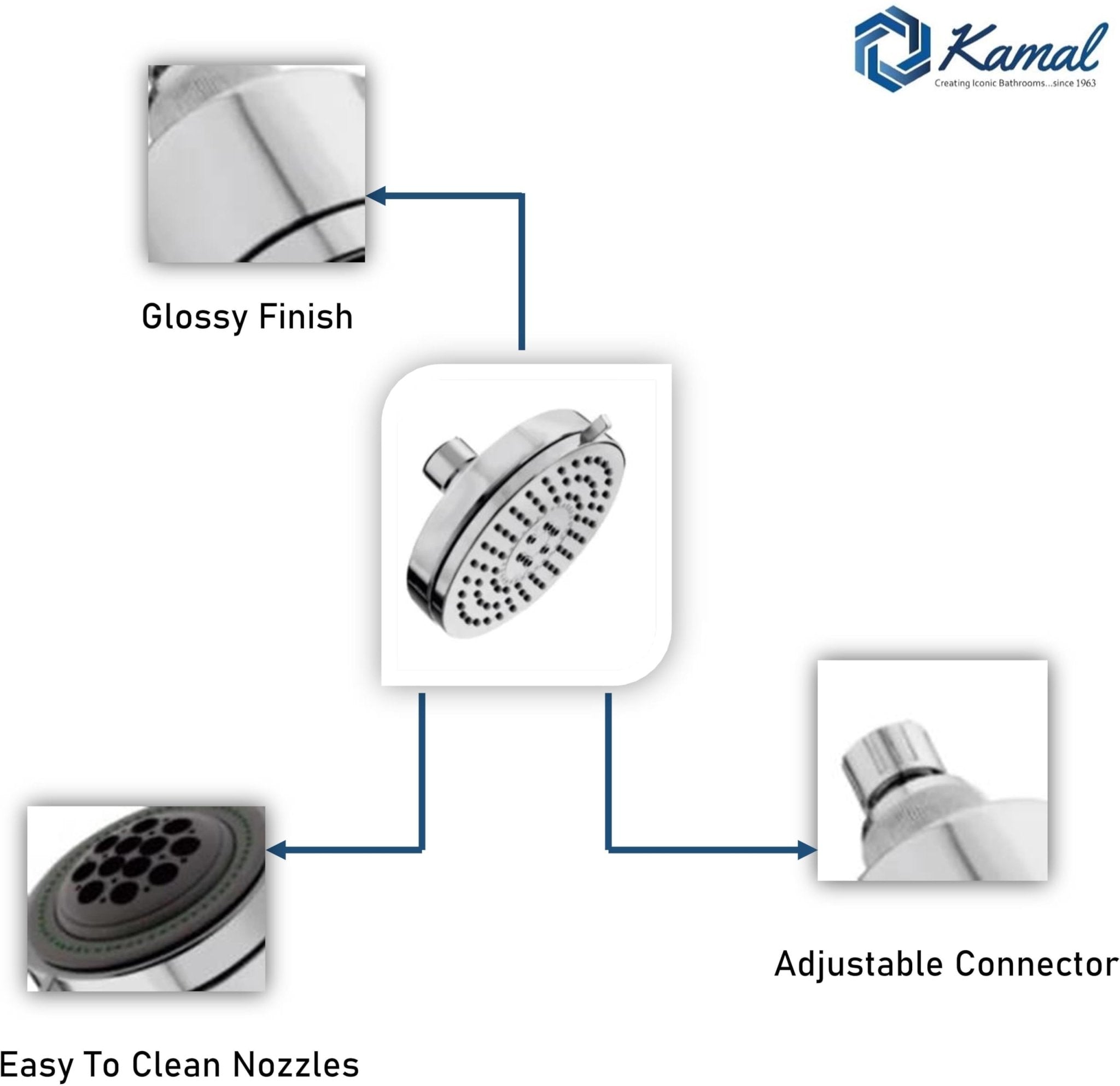 Uno Adjustable Shower Without Arm (Multiflow) - by Kamal - Uno - Kamal Bathware