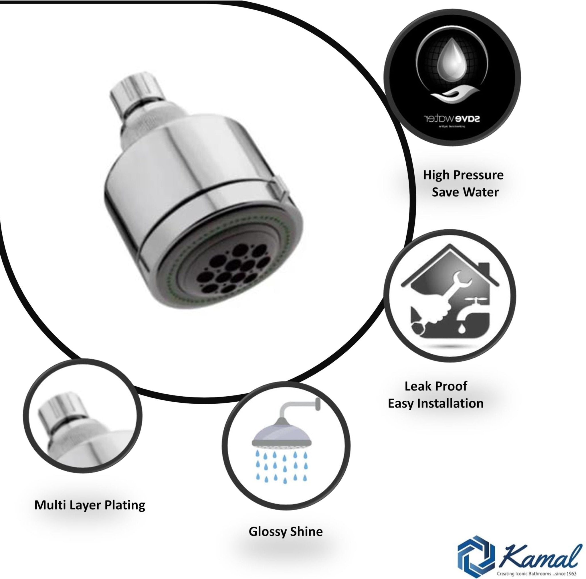 Vario Jet Shower (Multiflow) without Shower Arm - by Kamal - Vario - Kamal Bathware