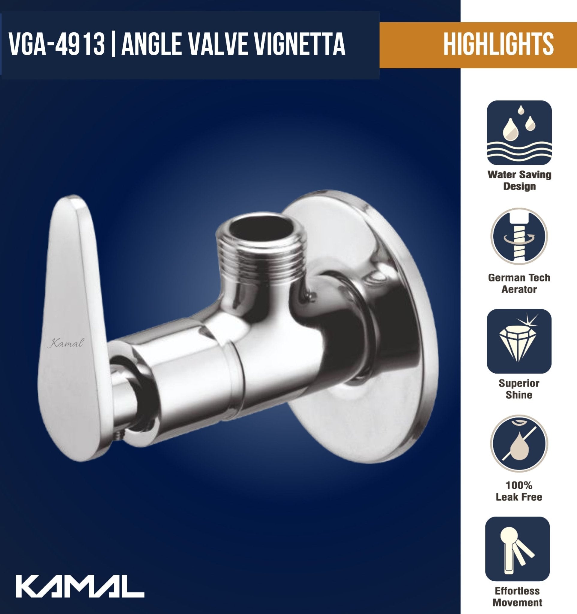 Vega Angle Valve Brass Faucet (Full Brass) - by Kamal - Vega - Kamal Bathware