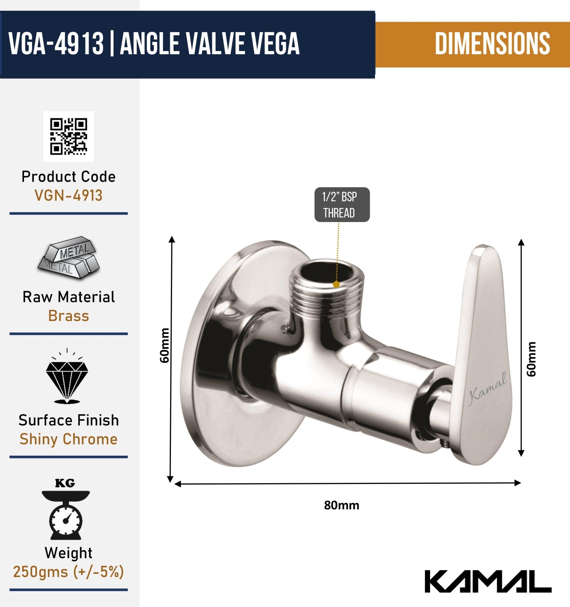 Vega Angle Valve Brass Faucet (Full Brass) - by Kamal - Vega - Kamal Bathware