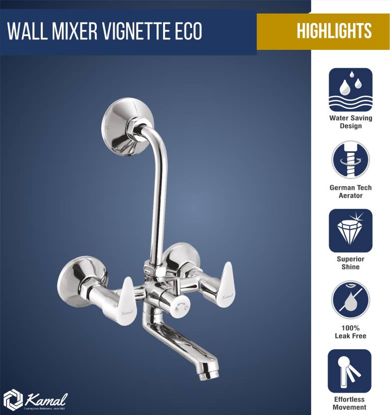 Vignette Eco Wall Mixer with L Bend Pipe (Full Brass) - by Kamal - Vignette Eco - Kamal Bathware