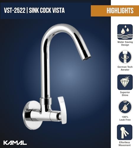 Vista Sink Tap with Wall Flange (Full Brass) - by Kamal - Kamal Bathware