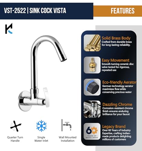 Vista Sink Tap with Wall Flange (Full Brass) - by Kamal - Kamal Bathware
