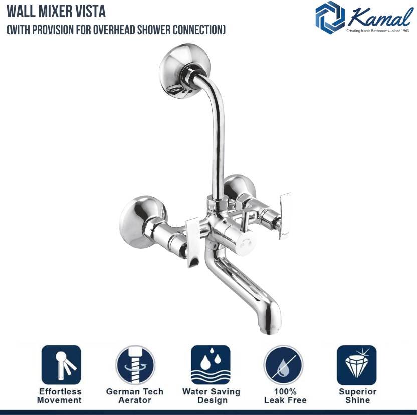 Vista Wall Mixer with L Bend Pipe (Full Brass) - by Kamal - Vista - Kamal Bathware
