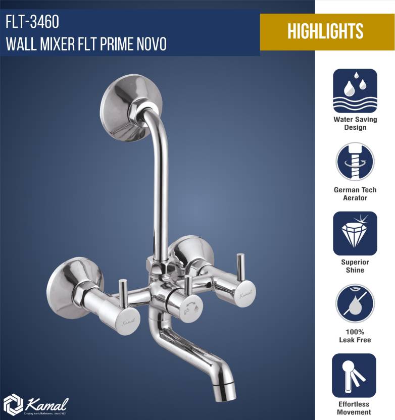 FLT Prime Novo Wall Mixer with L Bend Pipe (Full Brass) - by Kamal