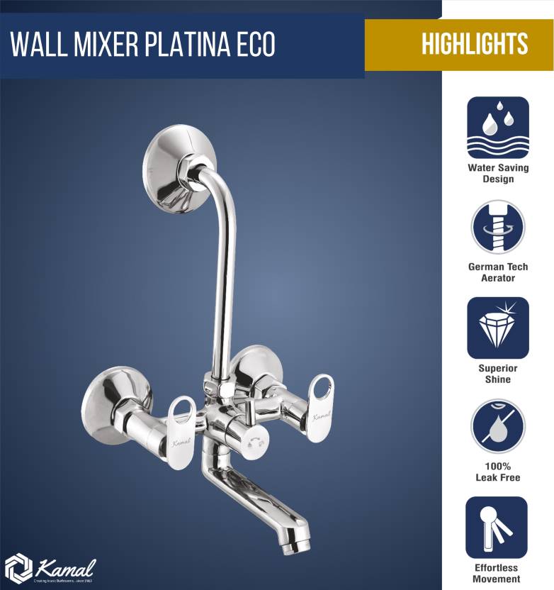 Platina Eco Wall Mixer with L bend Pipe (Full Brass) - by Kamal