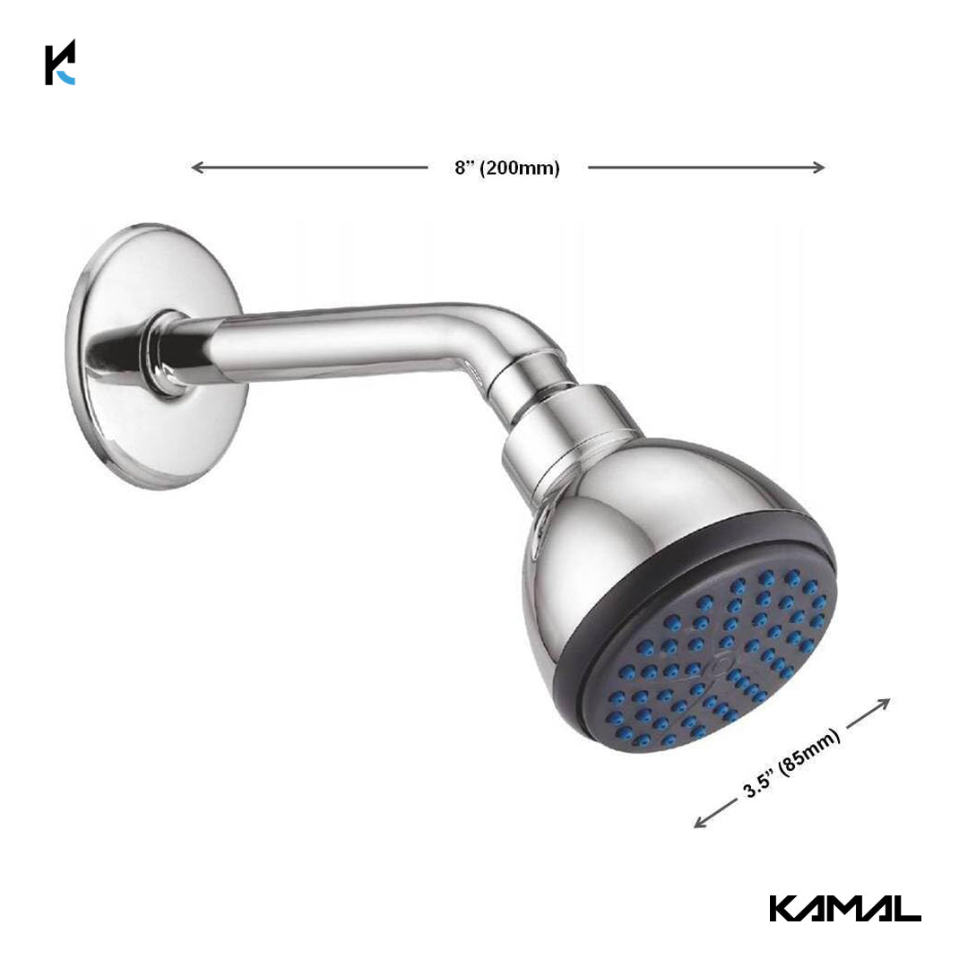 Ultima Overhead Shower 3.5 Inch Round with 6 Inch Round Brass Shower Arm & Wall Flange - by Kamal