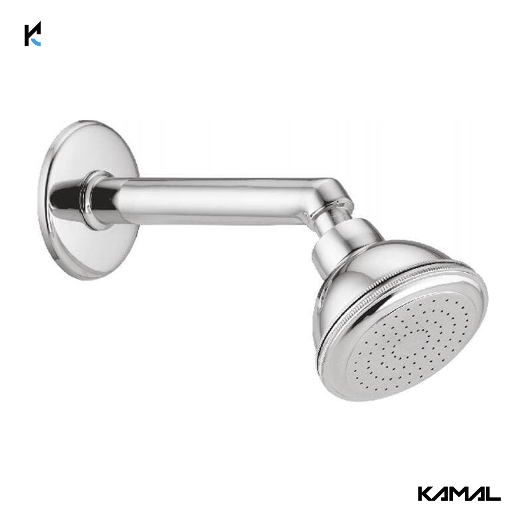 Bell Overhead Shower 3.5 Inch Round Brass with 6 Inch Heavy Brass Shower Arm & Wall Flange - by Kamal