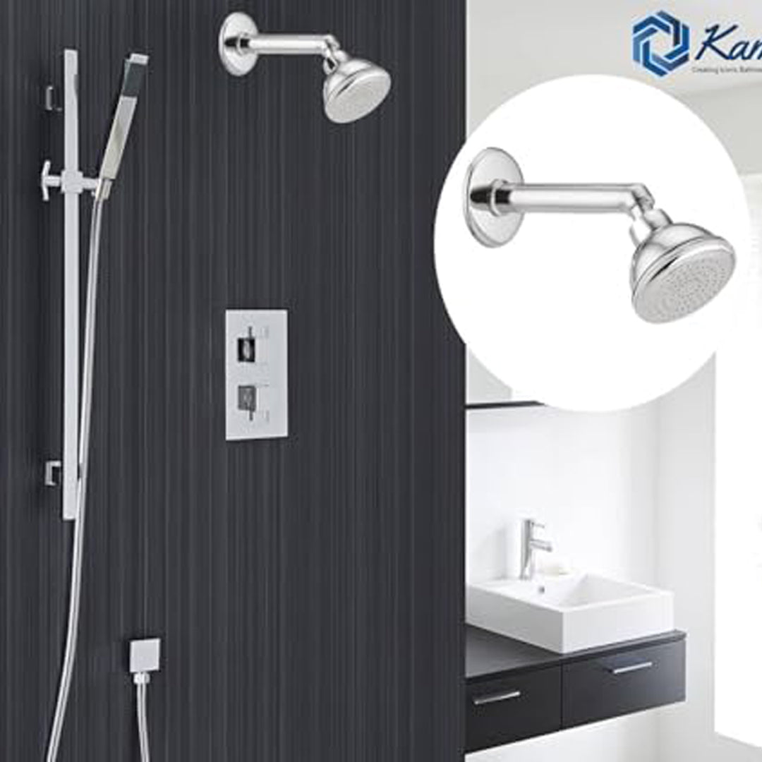 Bell Overhead Shower 3.5 Inch Round Brass with 6 Inch Heavy Brass Shower Arm & Wall Flange - by Kamal