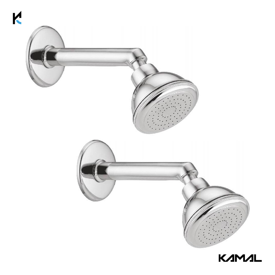 Bell Overhead Shower 3.5 Inch Round Brass with 6 Inch Heavy Brass Shower Arm & Wall Flange - by Kamal