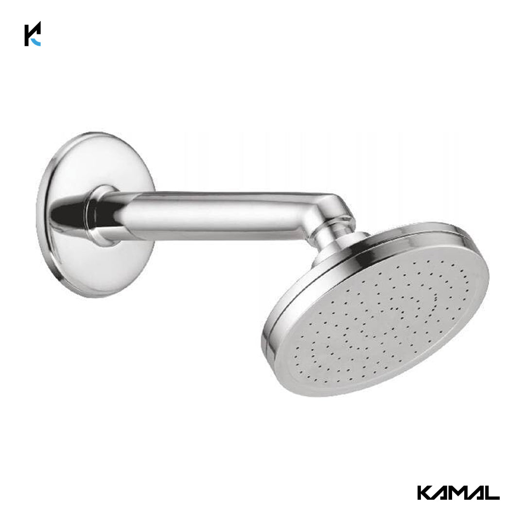Fusion Overhead Shower 4 Inch Brass With 6 Inch Heavy Brass Shower Arm & Wall Flange - by Kamal