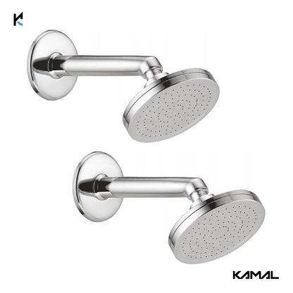 Fusion Overhead Shower 4 Inch Brass With 6 Inch Heavy Brass Shower Arm & Wall Flange - by Kamal