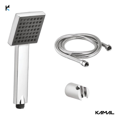 Ace ABS Hand Shower (Metallic Silver with Grey Face) With SS Flexible Tube 1.5 Mtr (150cm) & Wall Hook - by kamal