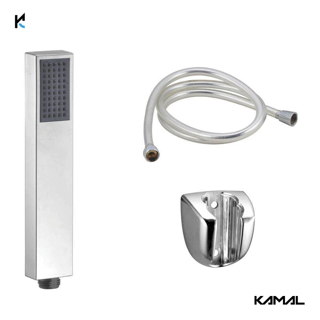 Squario ABS Hand Shower with ABS Shower Tube & Wall Hook - by Kamal